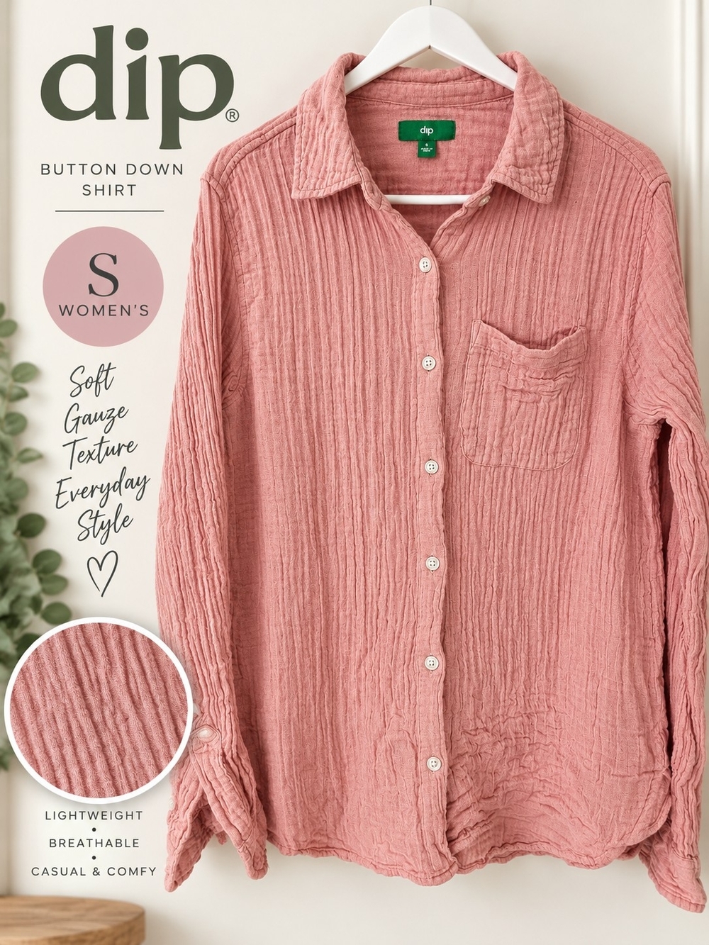 dip Dusty Rose Gauze Button Down Shirt Size S